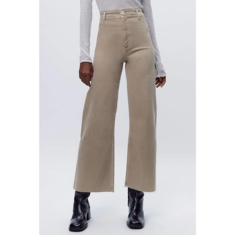 NWT Zara Marine Straight Jeans Size 2 Stone Grey High Rise Raw Hem Stretch Denim